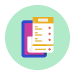 Green circle with paper bills in the middle