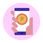 Purple Circle with hand holding phone in the middle